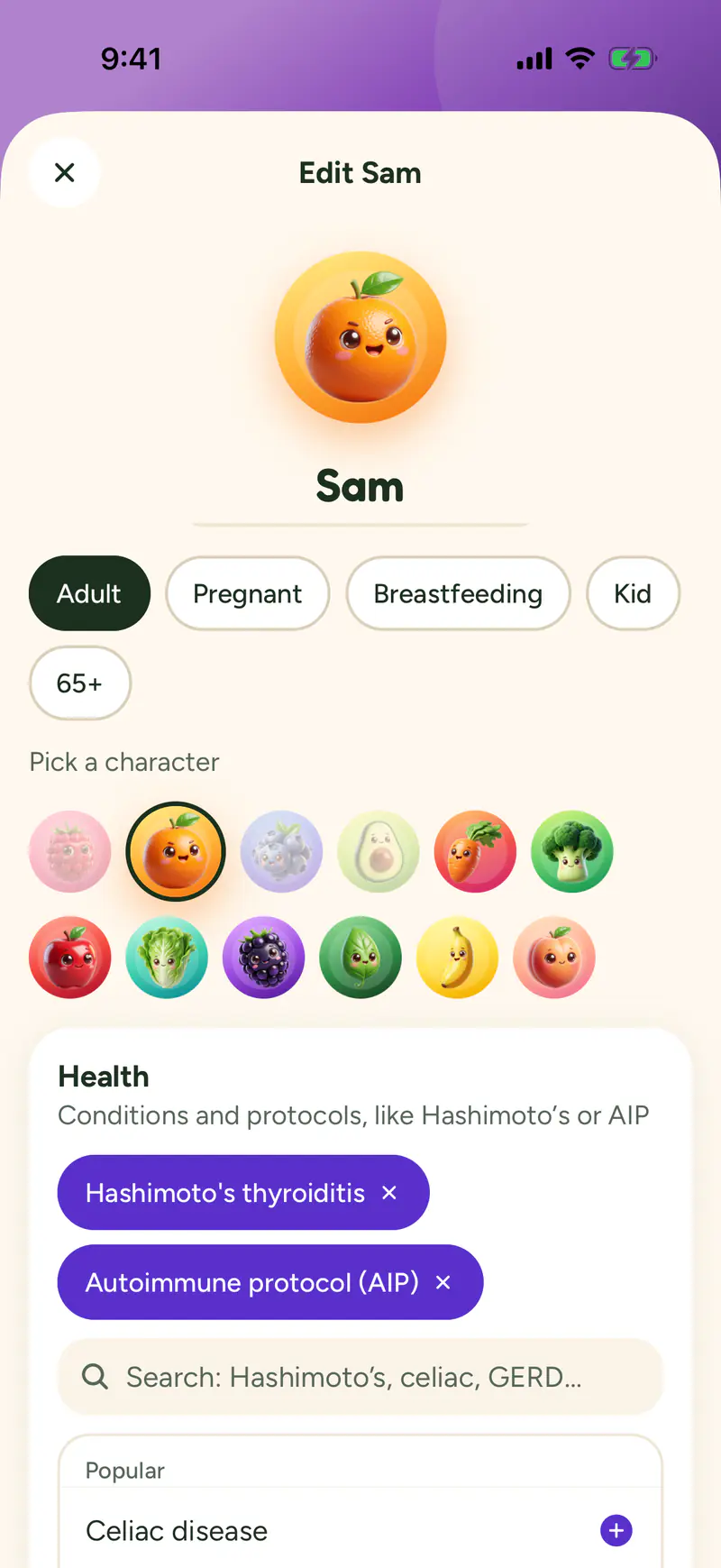 Gluten’s Edit Sam screen: Sam is an adult with Hashimoto’s thyroiditis and the autoimmune protocol (AIP)