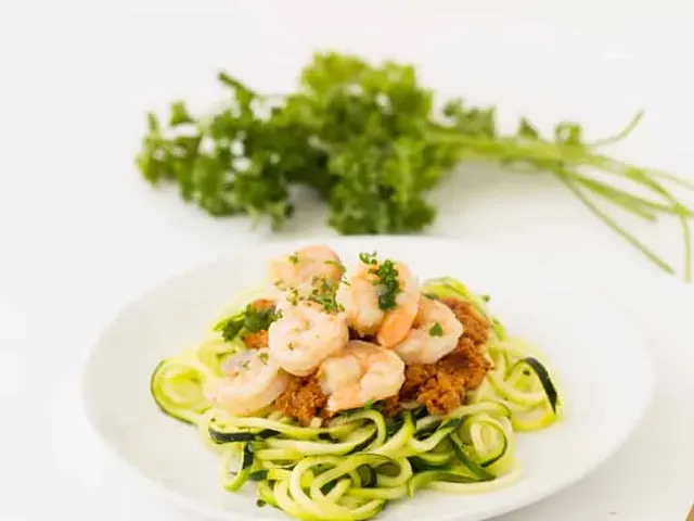 Romesco Garlic Shrimp with Zucchini Noodles