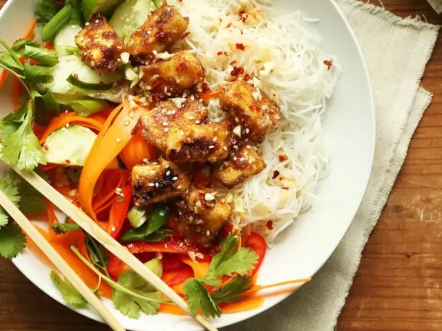 Rice Noodle Bowls with Almond Butter Tofu
