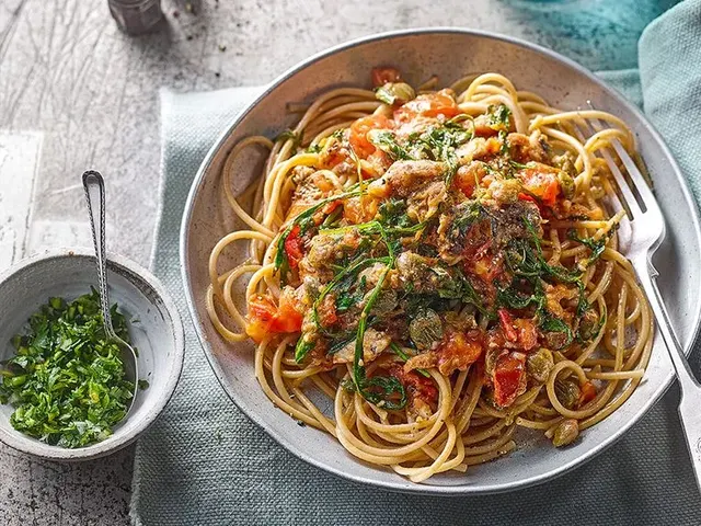 Sardine tomato pasta with gremolata
