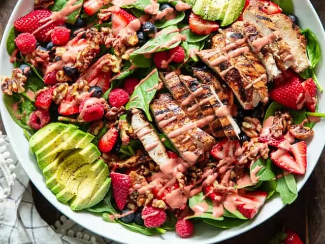 Triple berry avocado grilled chicken salad