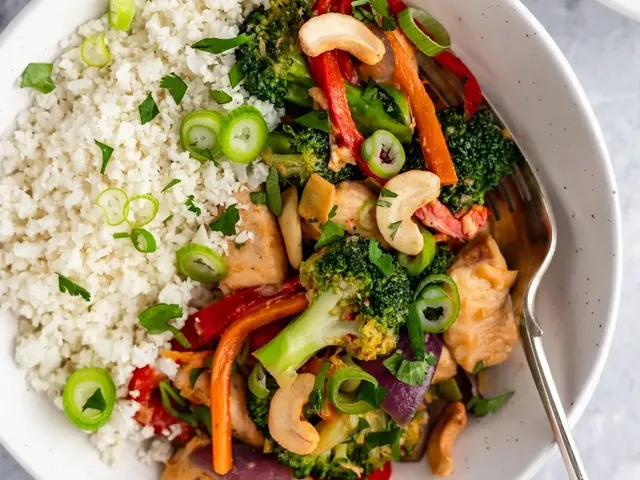 Ginger Cashew Chicken Stir Fry with Coconut Cauliflower Rice