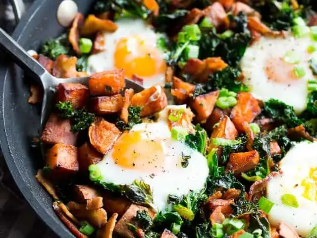 Sweet Potato Hash with Kale and Bacon {Paleo, Whole30}