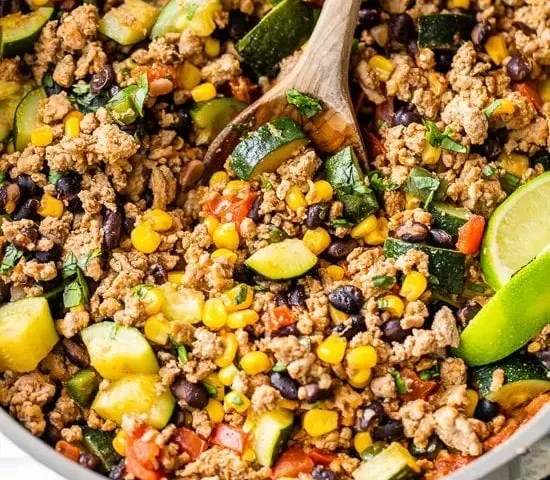 Ground Turkey Skillet with Zucchini, Corn, Black Beans and Tomato