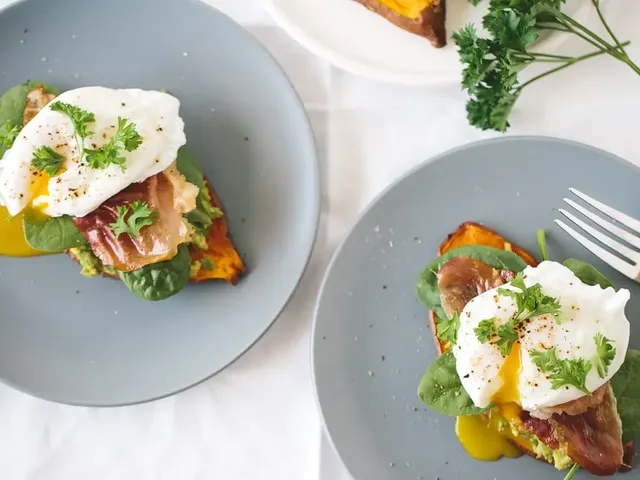 Sweet Potato "Toast" with Avocado, Spinach, Prosciutto and Poached Egg