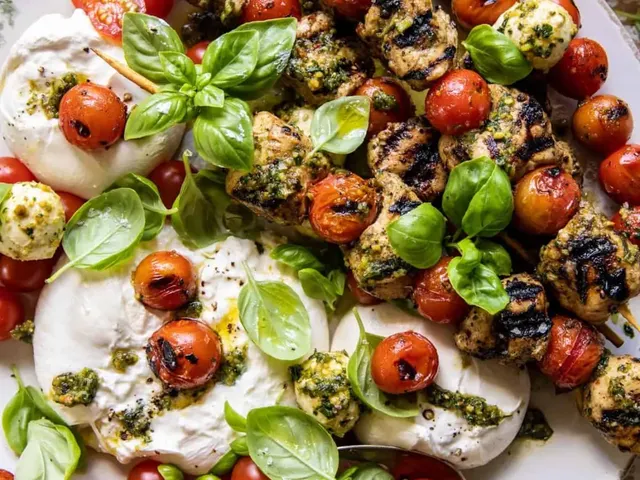 Grilled Caprese Pesto Chicken Skewers