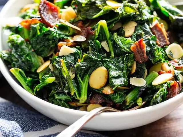 Sautéed Kale with Bacon and Almonds {Whole30, Keto, Low FODMAP}