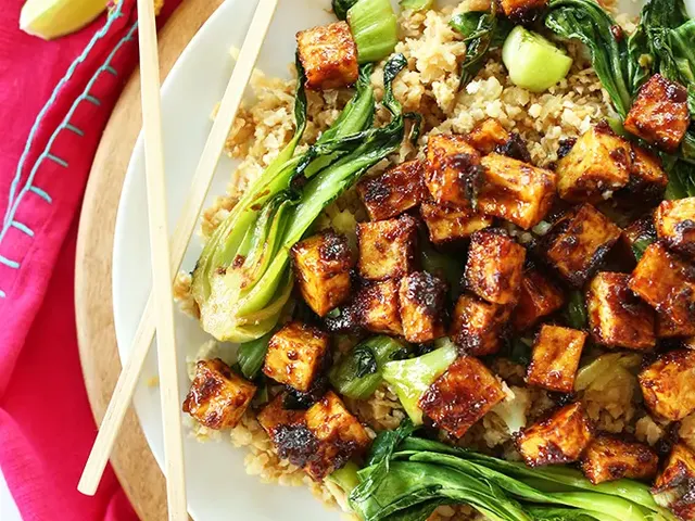 Crispy Peanut Tofu & Cauliflower Rice Stir-Fry
