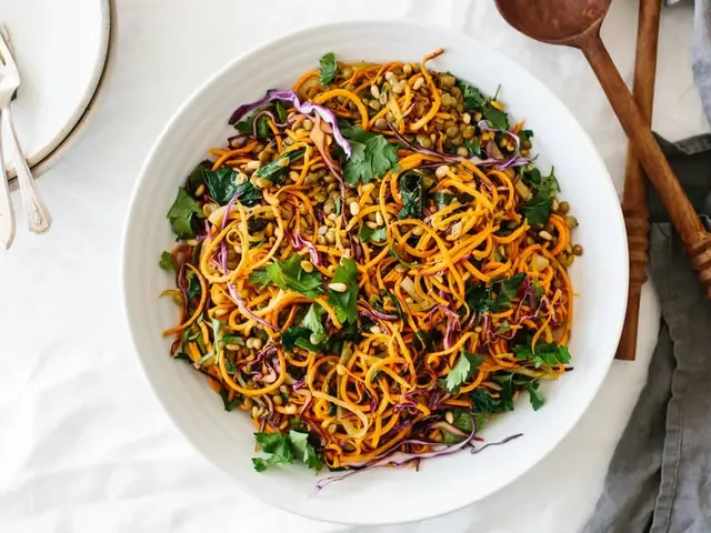 Sweet Potato Noodles Salad with Cabbage and Lentils