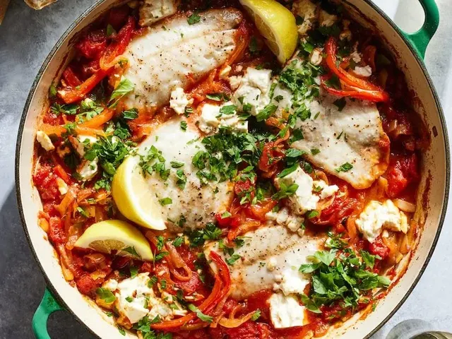 Baked White Fish with Charred Tomatoes and Feta