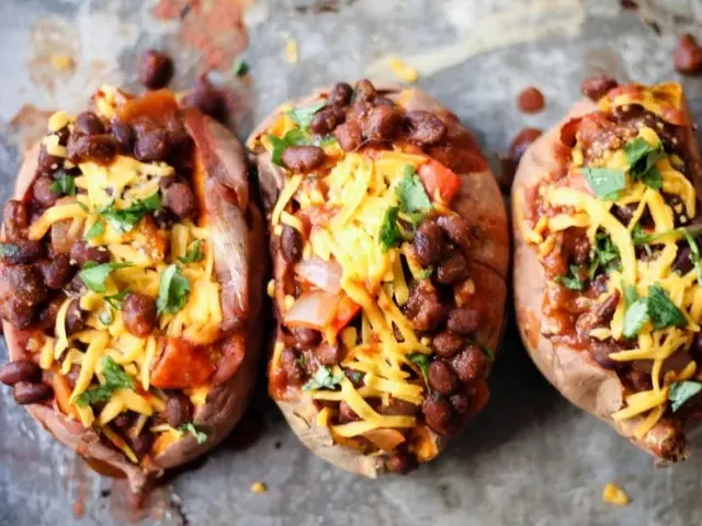 Vegetarian Black Bean Chili-Stuffed Sweet Potatoes