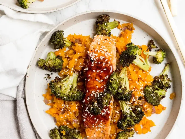 Teriyaki Salmon with Sesame Butternut Squash Rice and Broccoli