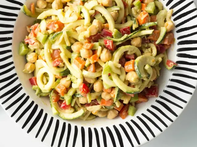 Chopped Zucchini Pasta Salad with Avocado-Mustard Dressing