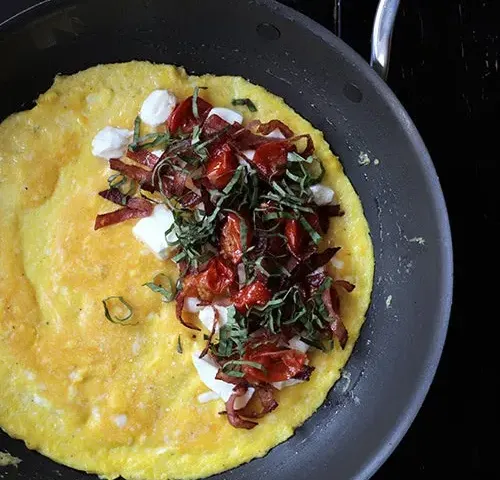 Salami, Oven-Roasted Tomato, Mozzarella, and Basil Omelette