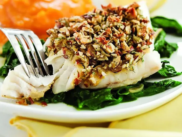 Almond-&-Lemon-Crusted Fish with Spinach