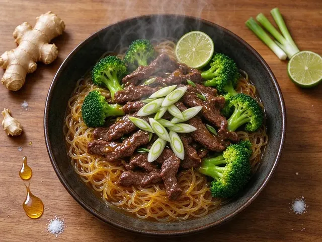 Ginger Beef and Broccoli Stir-Fry with Rice Noodles