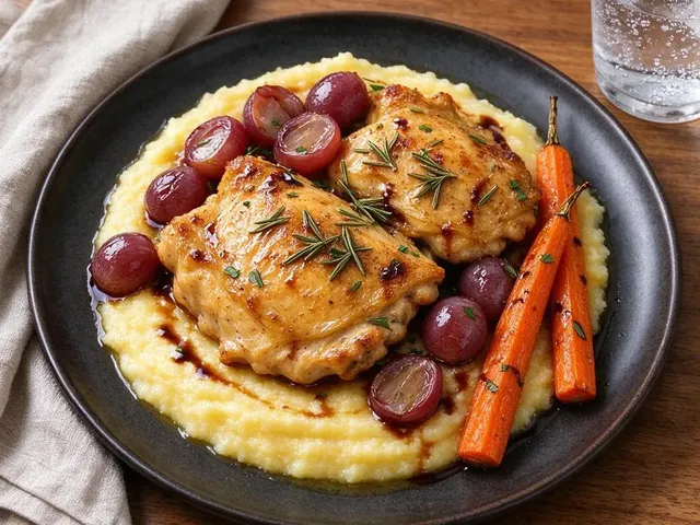 Roast Chicken with Balsamic Grapes and Creamy Polenta