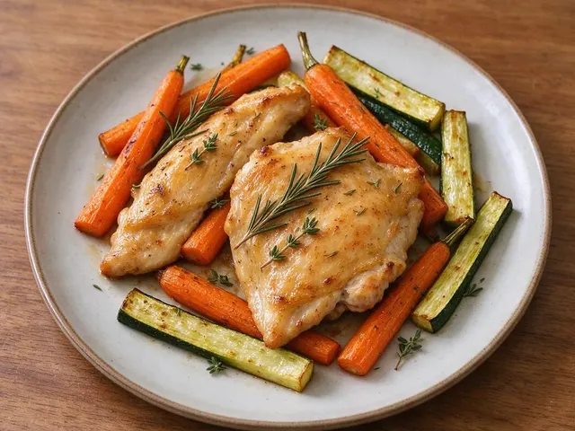Rosemary Chicken Strips with Roasted Carrots and Zucchini