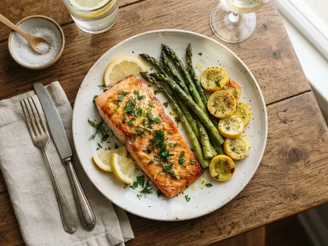 Pan-Roasted Lemon Ginger Salmon with Asparagus and Summer Squash
