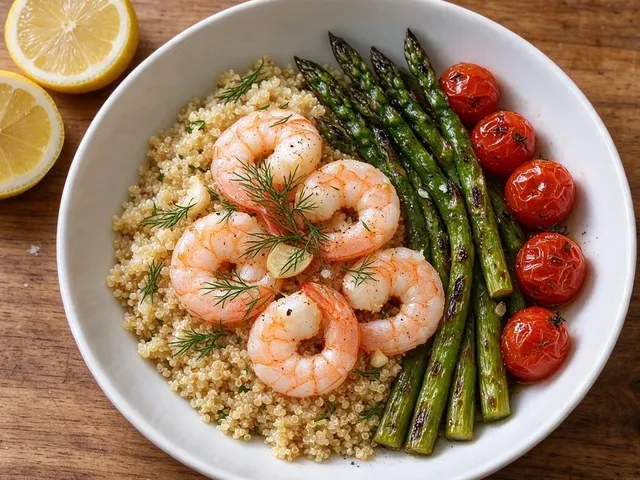 Garlic-Lemon Shrimp with Quinoa and Roasted Asparagus