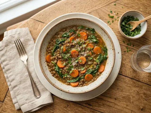 Braised Lentils and Carrots with Spinach