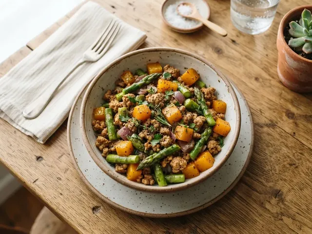 Turkey, Butternut Squash and Asparagus Skillet