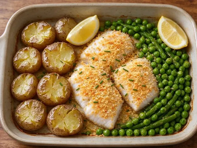 Oven-Crisp Parmesan Haddock with Smashed Potatoes and Buttered Peas