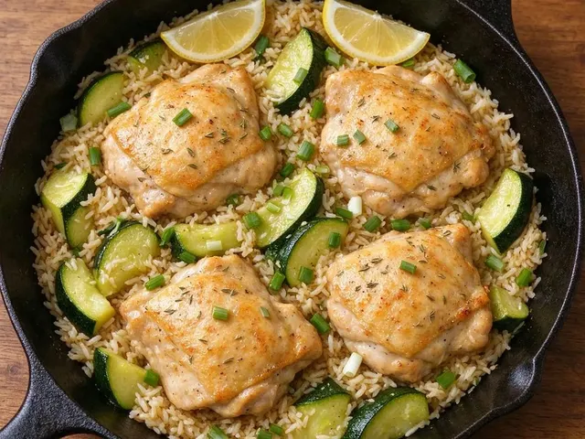 Skillet Lemon Chicken with Herbed Rice and Zucchini