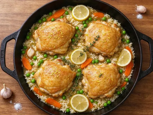 One-Pan Crispy Chicken with Lemony Rice and Peas
