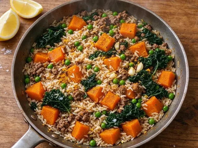 Golden Turkey and Rice Skillet with Squash and Peas