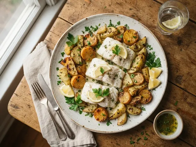 Sheet Pan Lemon Thyme Cod with Roasted Rutabaga and Kohlrabi