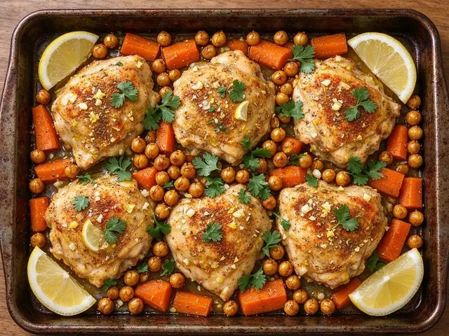 Moroccan Sheet-Pan Chicken and Smoky Carrots with Crispy Chickpeas