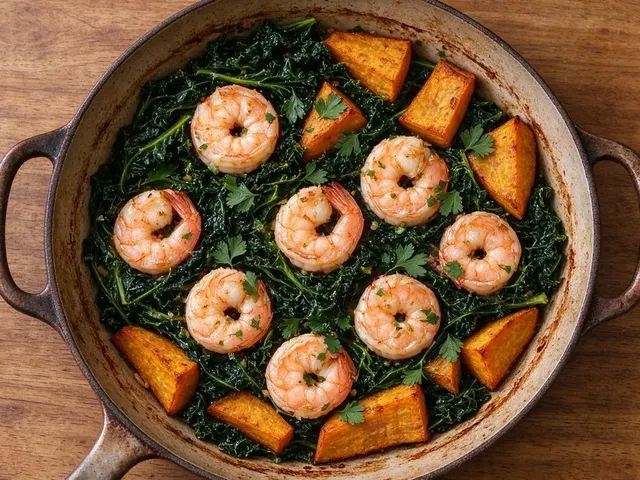 Skillet Shrimp with Roasted Rutabaga and Kale