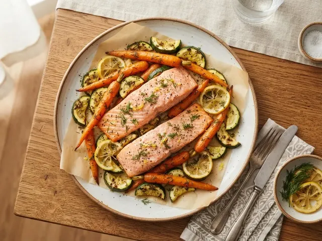 Sheet Pan Lemon Dill Salmon with Roasted Carrots and Zucchini