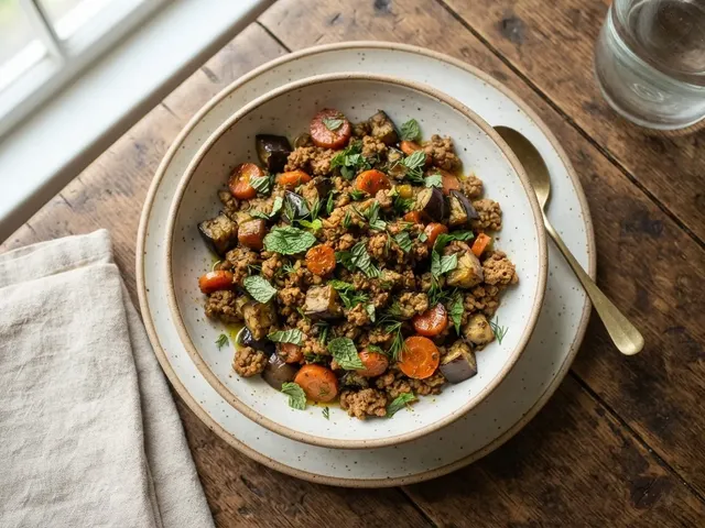 Spiced Ground Lamb Skillet with Eggplant and Carrots