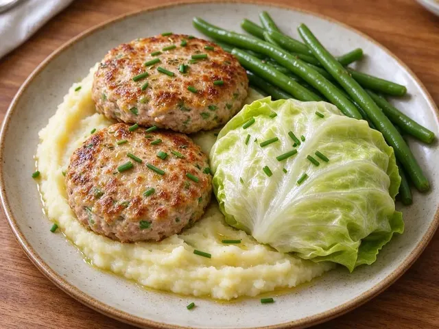 Turkey Patties with Parsnip Mash and Green Beans