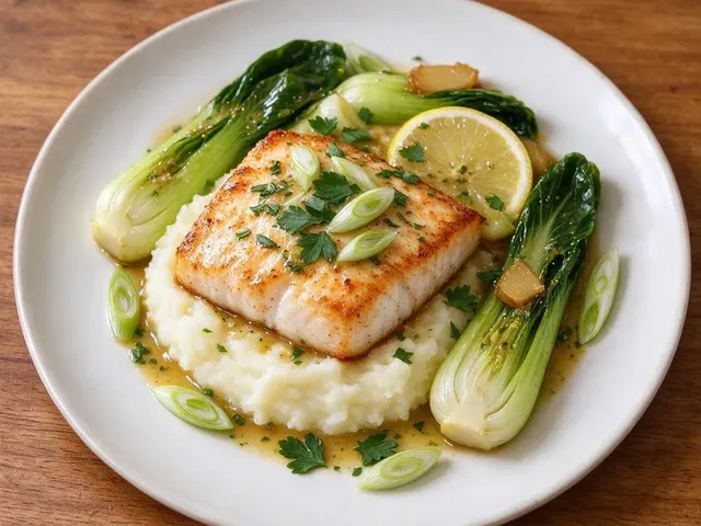 Pan-Seared Cod with Turnip Mash and Gingered Bok Choy