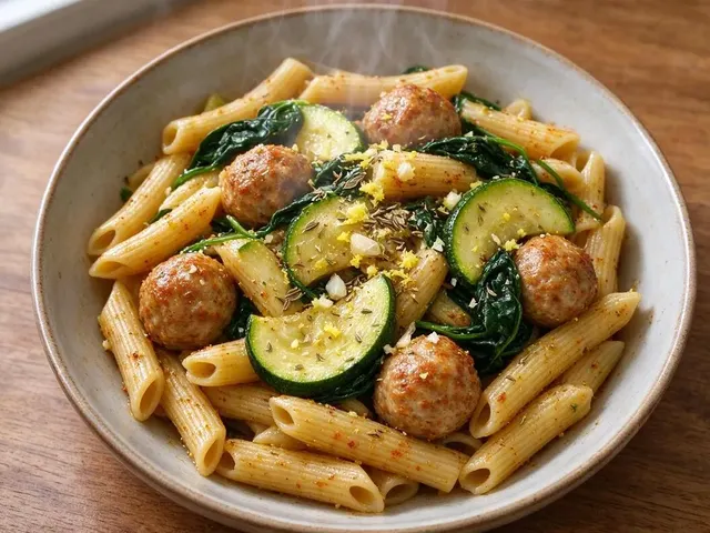Turkey Meatballs with Courgette, Spinach and Lemon Pasta