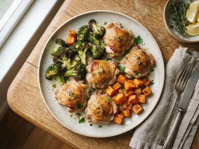 Sheet Pan Lemon Thyme Chicken with Sweet Potatoes and Broccoli