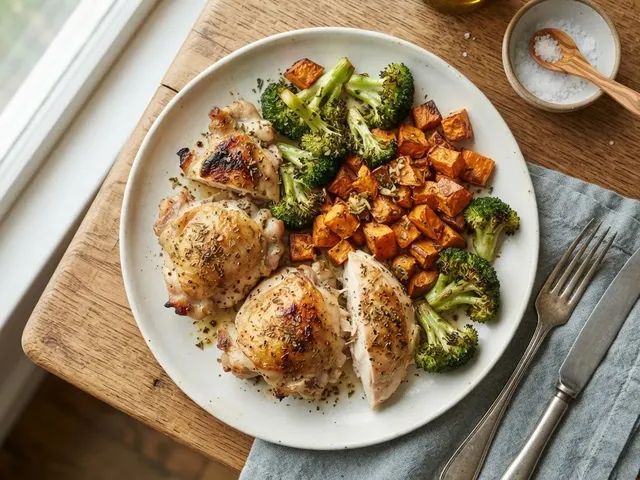 Roasted Oregano Chicken with Sweet Potatoes and Broccoli