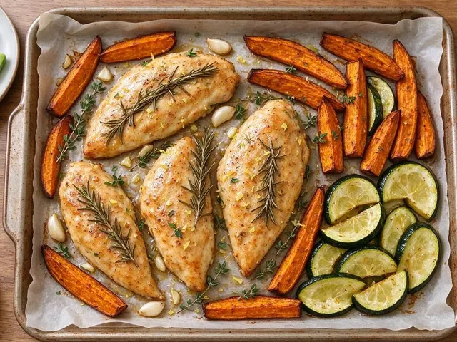 Rosemary Chicken Strips with Sweet Potato and Zucchini