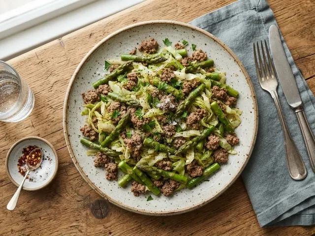 Ground Beef and Cabbage Skillet with Asparagus