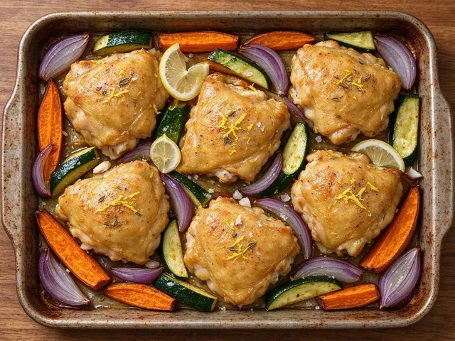 Lemon-Oregano Sheet-Pan Chicken with Sweet Potato Wedges
