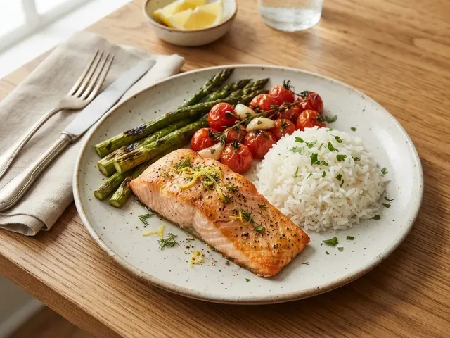 Roasted Garlic-Lemon Salmon with Asparagus and Blistered Tomatoes