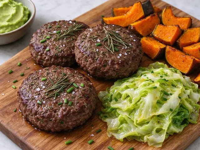 Herbed Beef Burgers with Roasted Squash Wedges