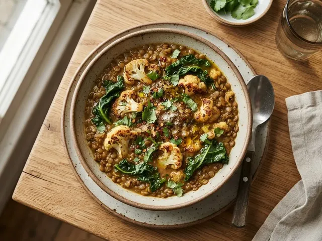 Spiced Lentil Stew with Seared Cauliflower and Kale