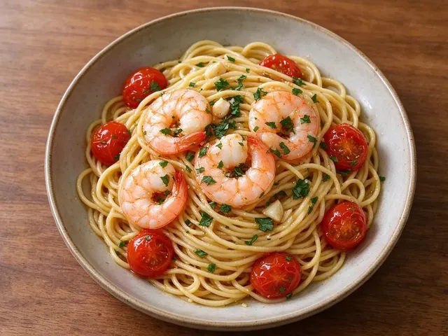 Garlicky Shrimp and Tomato Pasta