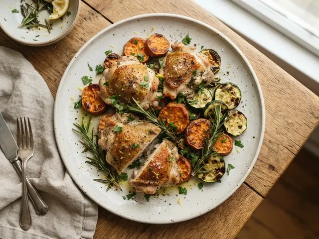 Sheet-Pan Lemon Rosemary Chicken with Sweet Potatoes and Zucchini