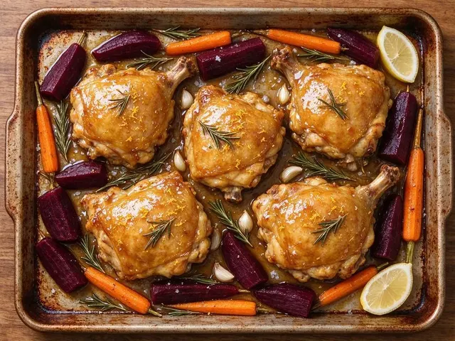 Maple-Rosemary Chicken with Roasted Beets and Carrots