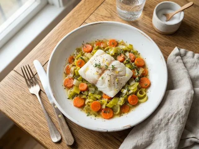 Pan-Poached Cod with Sweet Leeks and Carrots
